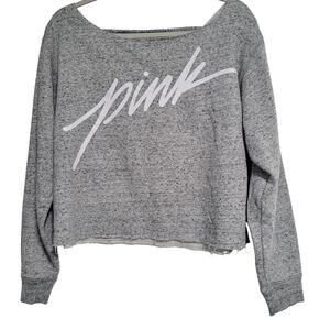 Victoria's Secret Pink Gray Space Dye Crop Sweatshirt Open Cross Back Size Small